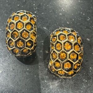 Kenneth J Lane Vintage Goldtone Honeycomb Clip Earrings